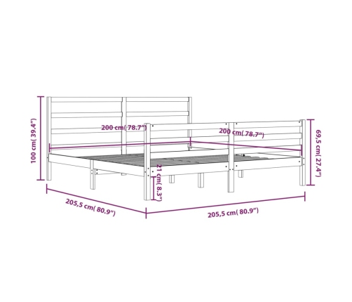 Estructura de cama sin colchón madera de pino gris 200x200 cm