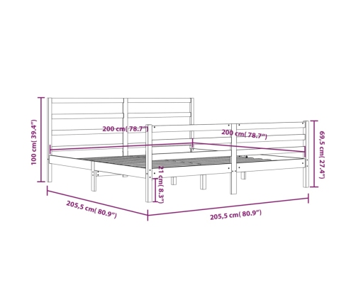 vidaXL Estructura de cama de madera maciza de pino negra 200x200 cm