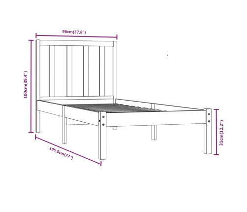 Estructura de cama madera maciza de pino 90x190 cm