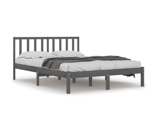 Estructura de cama madera maciza de pino doble gris 135x190cm