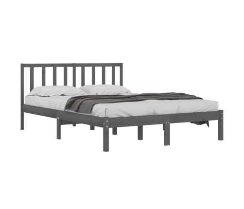 Estructura de cama madera maciza de pino doble gris 135x190cm