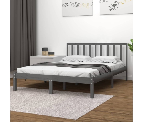 Estructura de cama madera maciza de pino doble gris 135x190cm