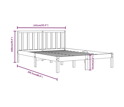 Estructura de cama madera maciza de pino negro 135x190 cm