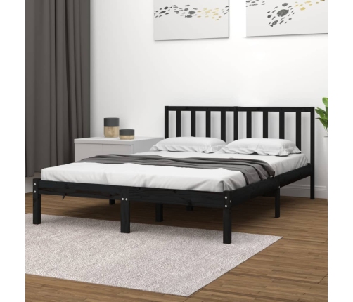 Estructura de cama madera maciza de pino negro 135x190 cm