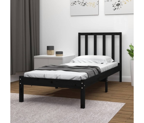 Estructura de cama sin colchón madera de pino negro 100x200 cm