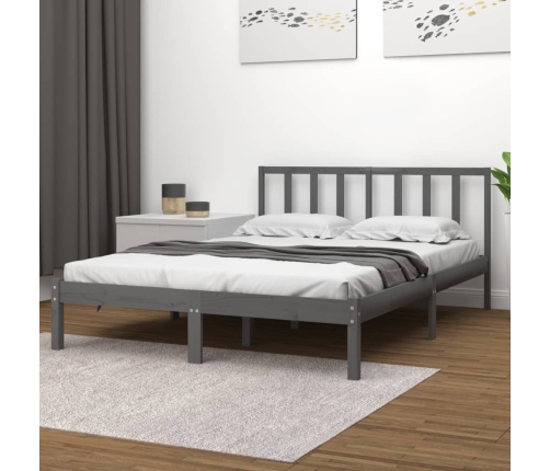 Estructura de cama madera maciza de pino gris 150x200 cm