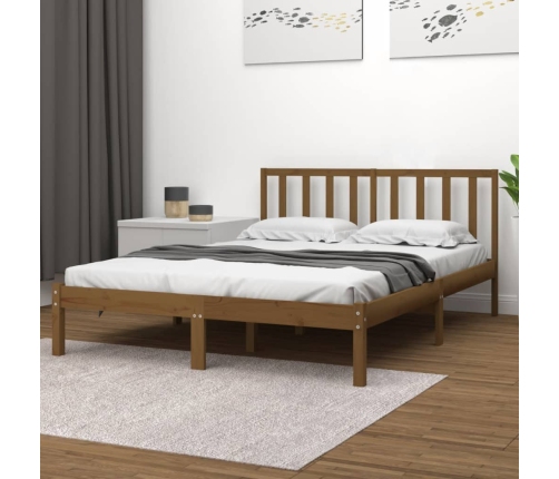 Estructura cama sin colchón madera pino marrón miel 200x200 cm