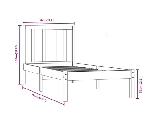 Estructura de cama madera maciza de pino blanco 90x190 cm