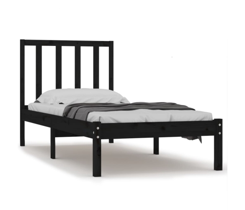 Estructura de cama madera maciza pino individual negro 90x190cm