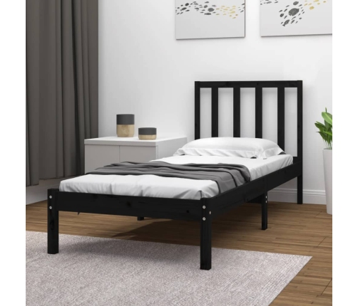 Estructura de cama madera maciza pino individual negro 90x190cm