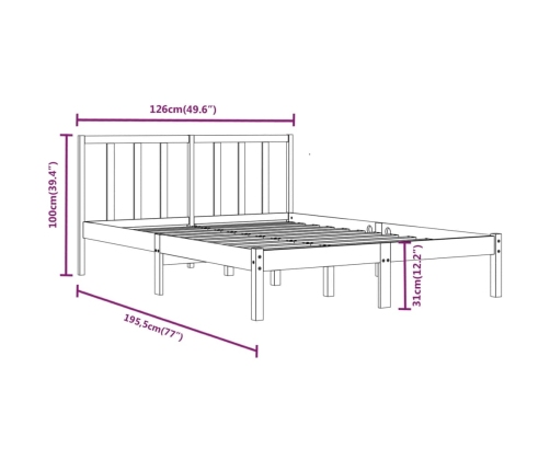 Estructura de cama madera maciza pino negra doble 120x190 cm