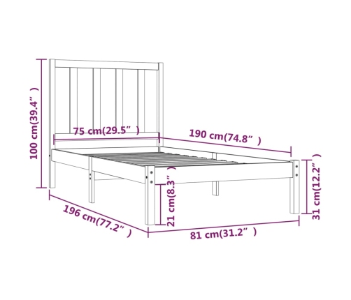 Estructura de cama madera maciza de pino negro 75x190 cm