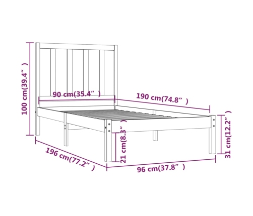 Estructura de cama madera maciza de pino 90x190 cm