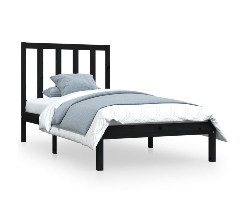 Estructura de cama madera maciza pino individual negro 90x190cm