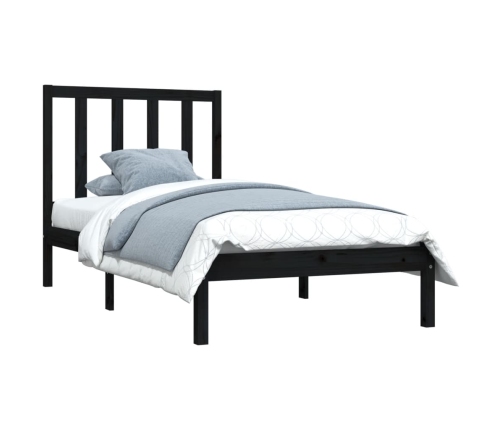 Estructura de cama madera maciza pino individual negro 90x190cm