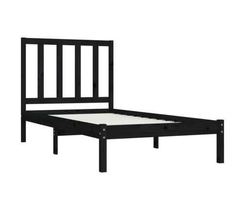 Estructura de cama madera maciza pino individual negro 90x190cm