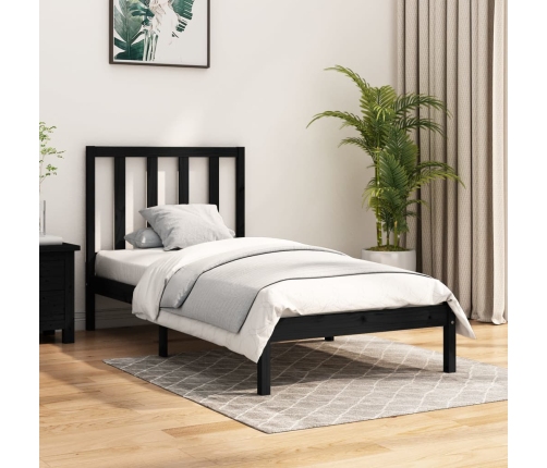 Estructura de cama madera maciza pino individual negro 90x190cm