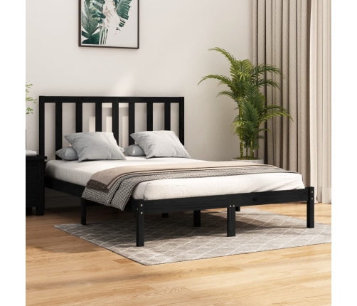 Estructura de cama madera maciza pino negra doble 120x190 cm