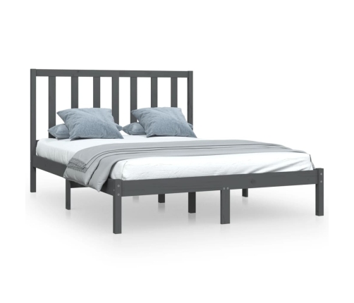 Estructura de cama madera maciza de pino doble gris 135x190cm