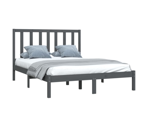 vidaXL Estructura de cama madera maciza de pino doble gris 135x190cm