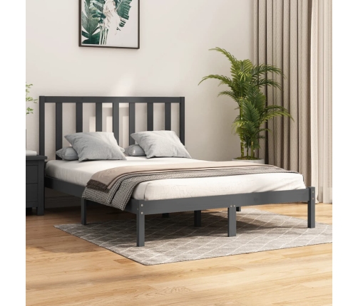 Estructura de cama madera maciza de pino doble gris 135x190cm