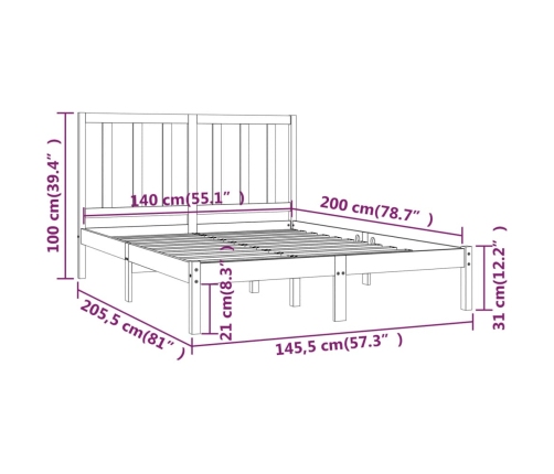 Estructura de cama sin colchón madera pino blanco 140x200 cm