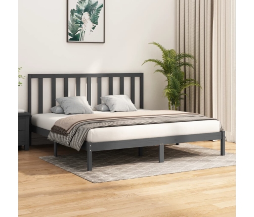 vidaXL Estructura de cama madera maciza gris Super King 180x200 cm