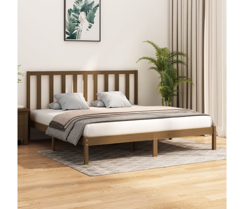 Estructura cama sin colchón madera pino marrón miel 200x200 cm