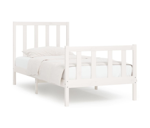 Estructura de cama madera maciza individual blanco 75x190 cm