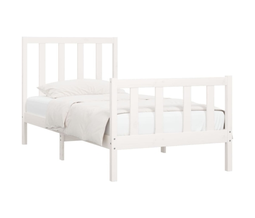 Estructura de cama madera maciza individual blanco 75x190 cm