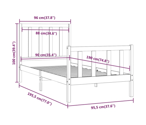 Estructura de cama madera maciza 90x190 cm