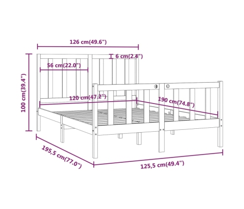 Estructura de cama madera maciza 120x190 cm