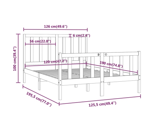 Estructura de cama madera maciza negra 120x190 cm