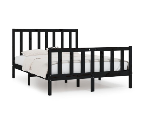 Estructura de cama doble madera maciza negra 135x190 cm