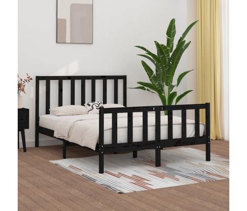 Estructura de cama doble madera maciza negra 135x190 cm