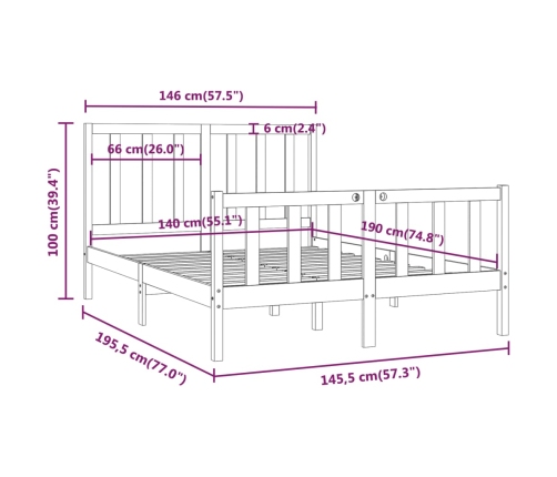 Estructura de cama de madera maciza blanca 140x190 cm