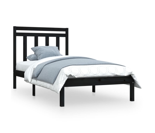 Estructura de cama madera maciza individual negra 75x190 cm