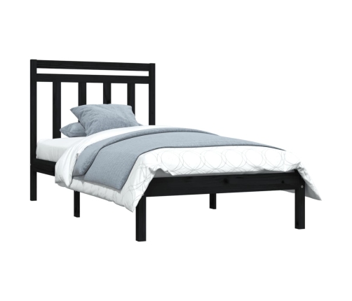 Estructura de cama madera maciza individual negra 75x190 cm