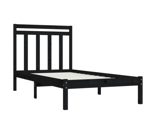 Estructura de cama madera maciza individual negra 75x190 cm