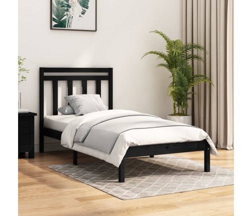 Estructura de cama madera maciza individual negra 75x190 cm