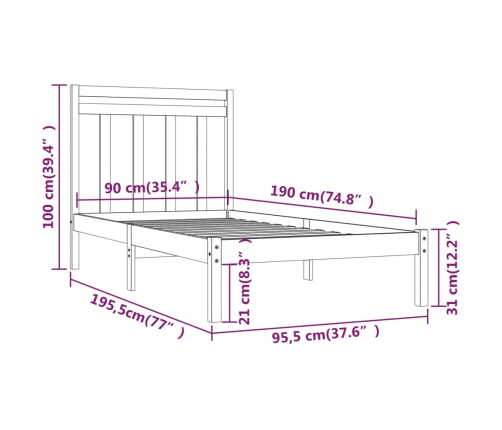 Estructura de cama madera maciza 90x190 cm