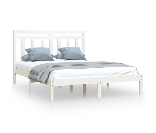 Estructura de cama doble pequeña madera maciza blanca 120x190cm