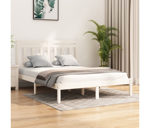 Estructura de cama doble pequeña madera maciza blanca 120x190cm