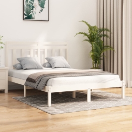 Estructura de cama de madera maciza blanca 135x190 cm