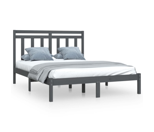 Estructura de cama madera maciza gris doble 135x190 cm