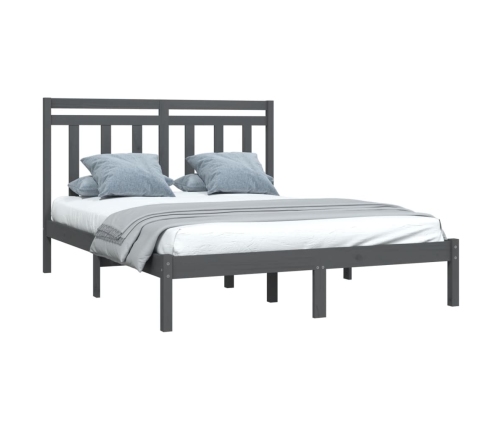 Estructura de cama madera maciza gris doble 135x190 cm