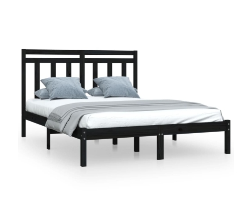 Estructura de cama madera maciza negra King Size 150x200 cm