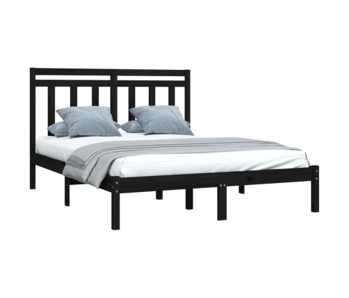 Estructura de cama madera maciza negra King Size 150x200 cm