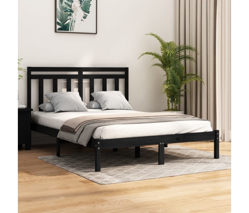 Estructura de cama madera maciza negra King Size 150x200 cm