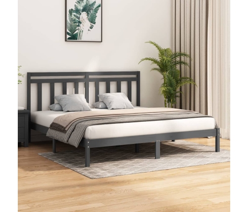 vidaXL Estructura de cama de matrimonio madera maciza gris 180x200 cm